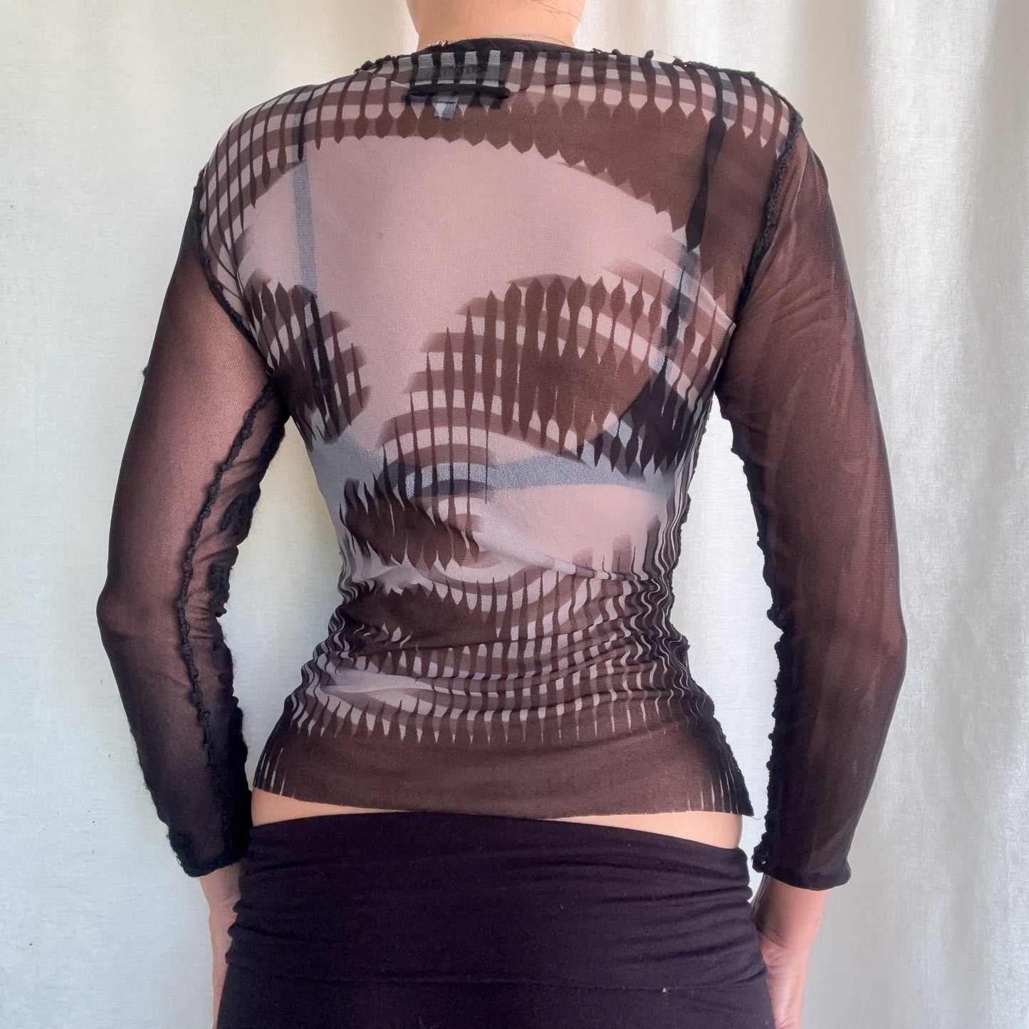 Y2K Jean Paul Gaultier Black Mesh Graphic Top / SZ S-M