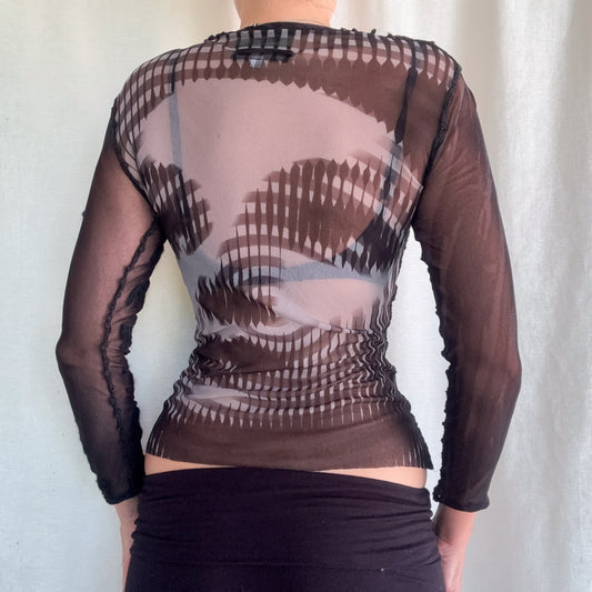 Y2K Jean Paul Gaultier Black Mesh Graphic Top / SZ S-M