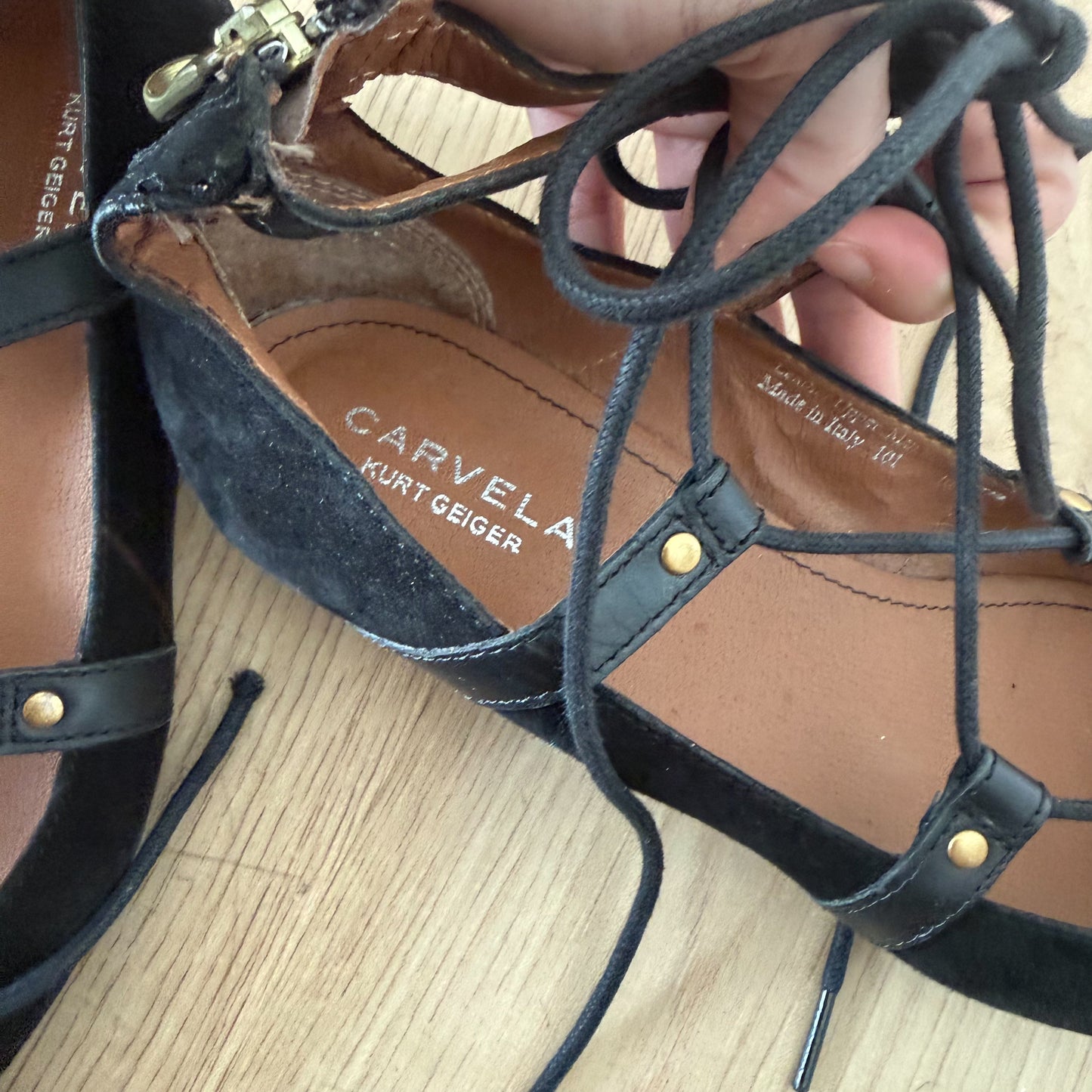 2010's Kurt Geiger Black Suede Lace Up Wedges / SZ 8.5