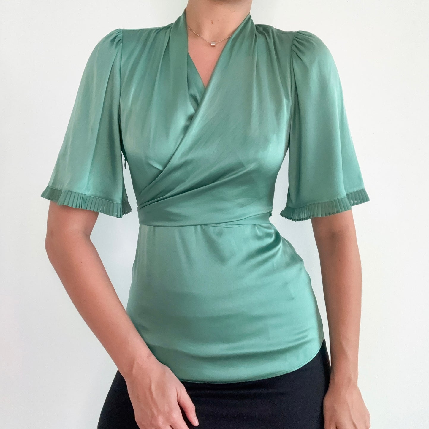 Y2K BCBGMaxAzria Turquoise Silk Wrap Blouse / SZ XS/S