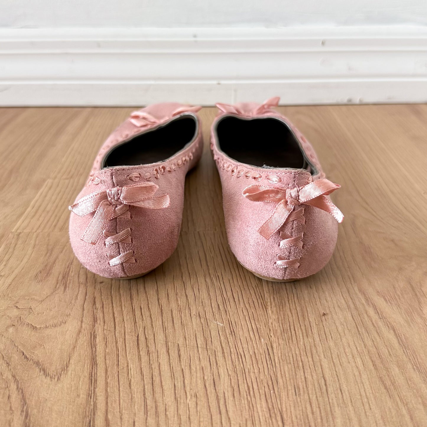 Y2K Pink Suede Bow Ballet Flats / SZ 7.5