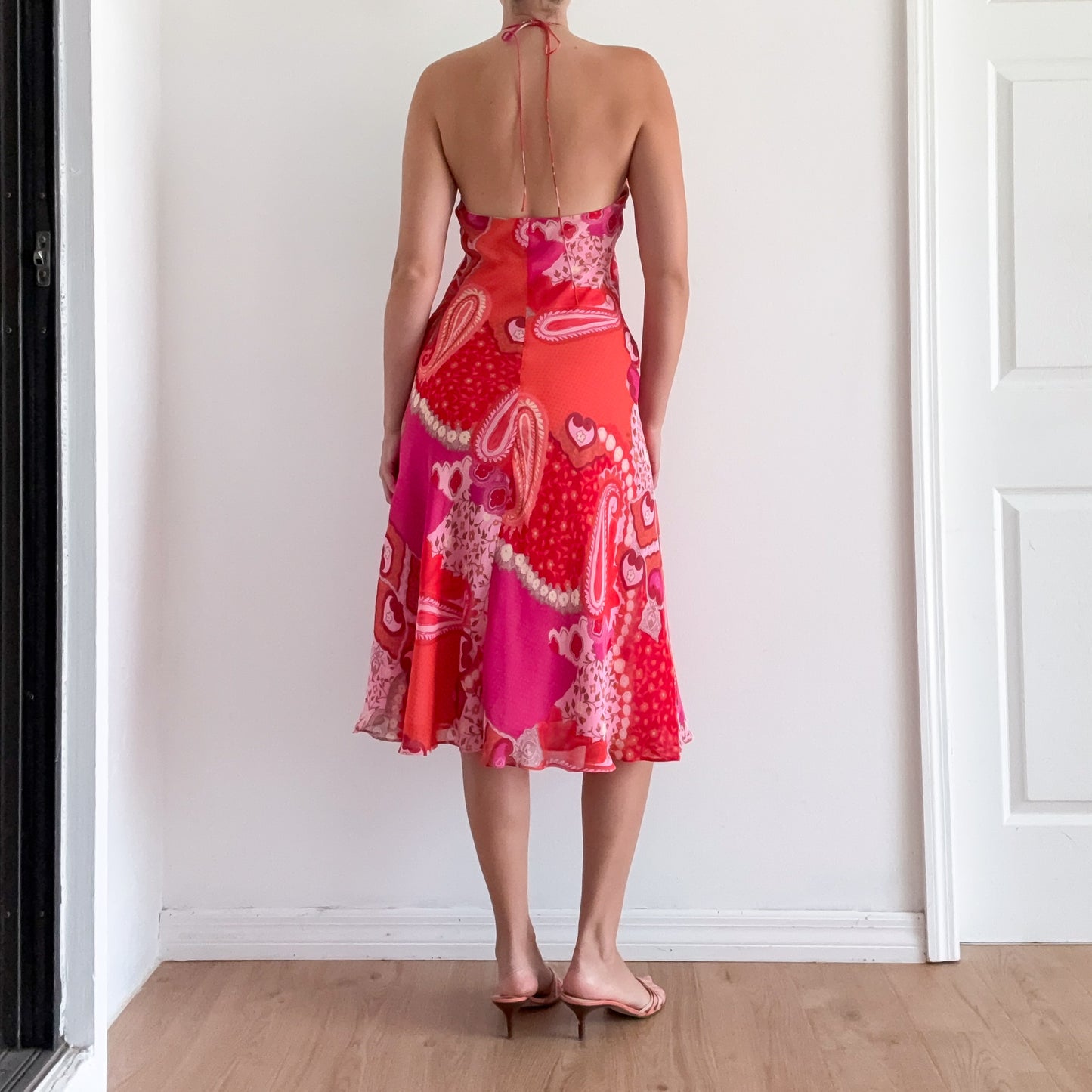 Y2K Pink & Orange Floral Midi Dress / SZ S