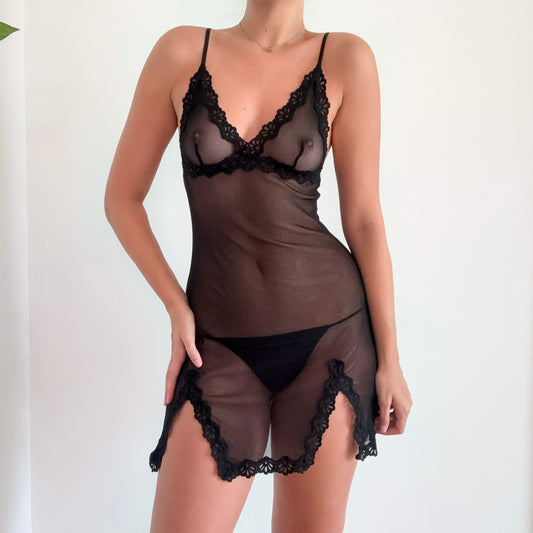 Y2K Rampage Black Mesh Lace Nighty / SZ S-M
