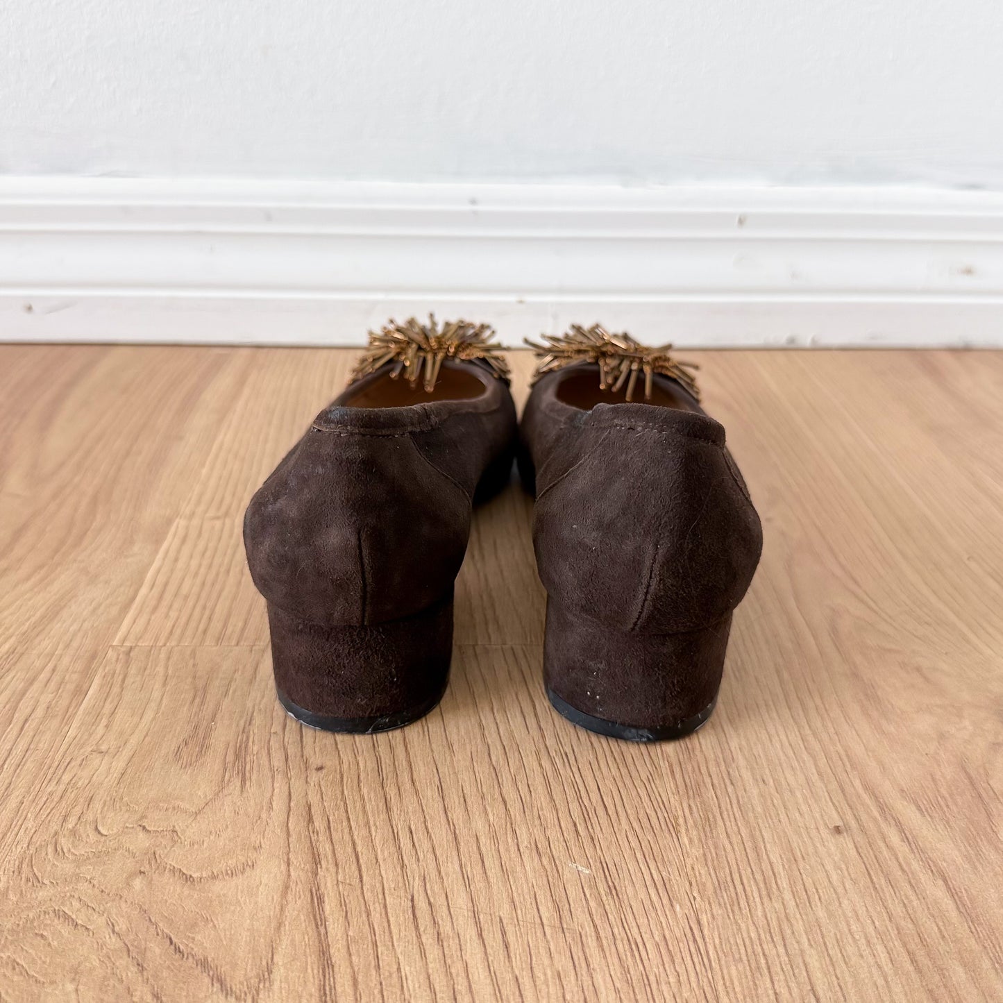 Italian Brown Suede Beaded Ballet Pumps / SZ 8