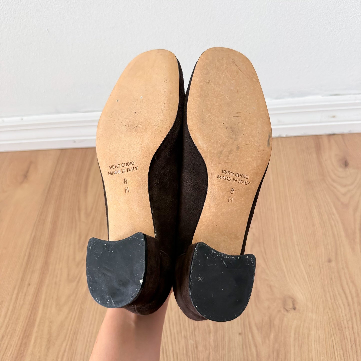 Italian Brown Suede Beaded Ballet Pumps / SZ 8