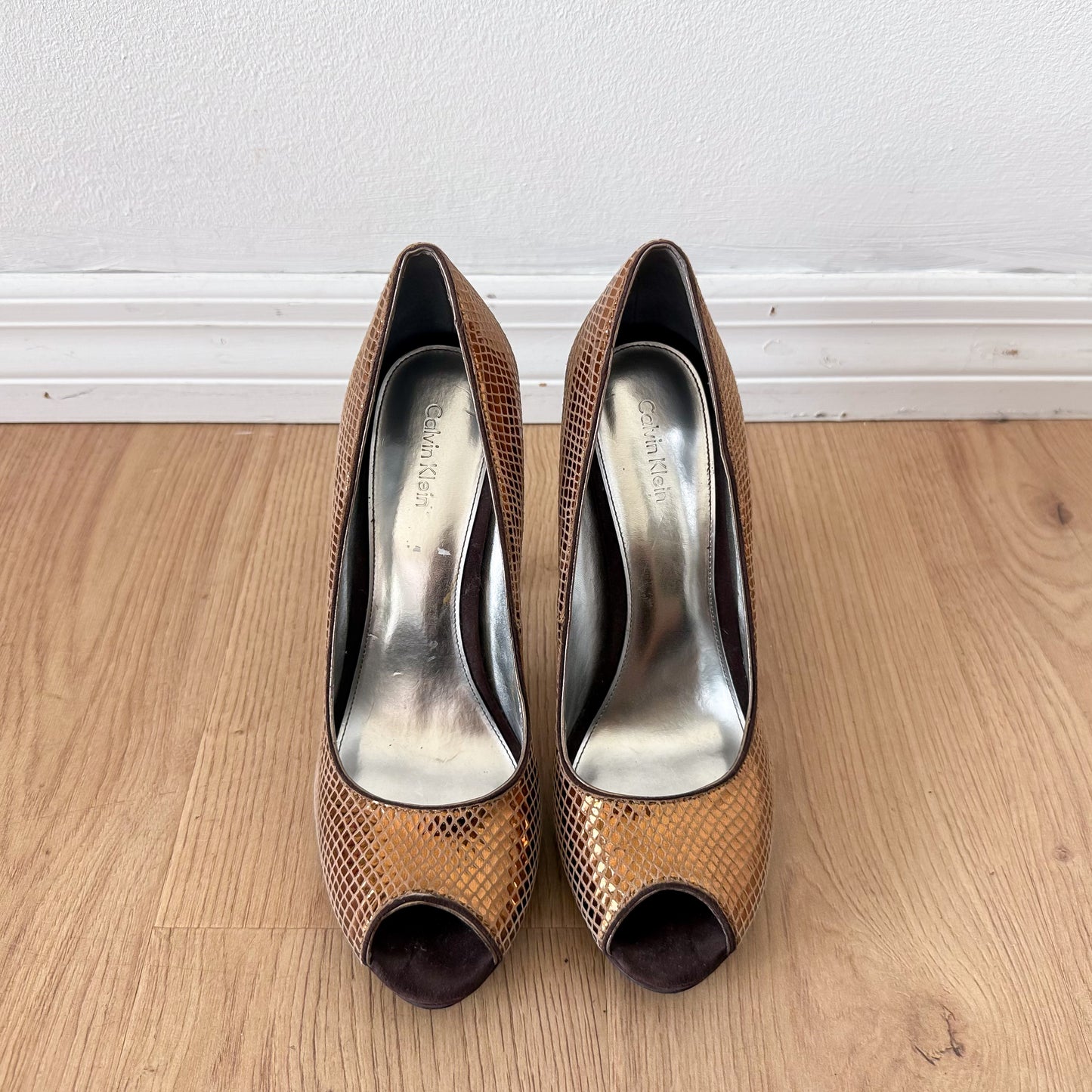 Y2K Calvin Klein Bronze Peep Toe Pumps / SZ 8.5