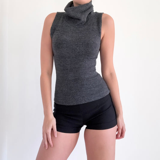 Y2K Dark Grey Knit Sleeveless Turtleneck / SZ S-M