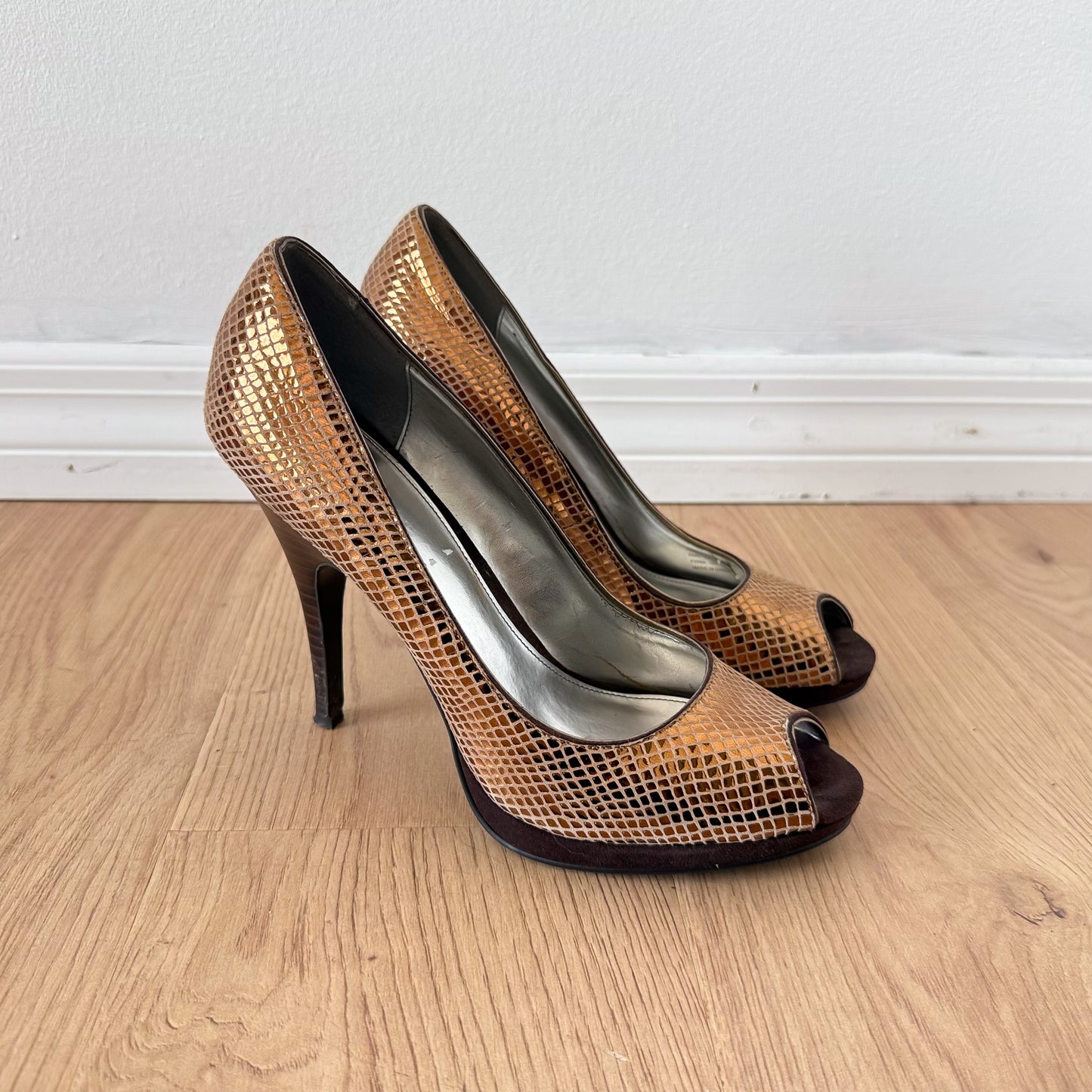 Y2K Calvin Klein Bronze Peep Toe Pumps / SZ 8.5