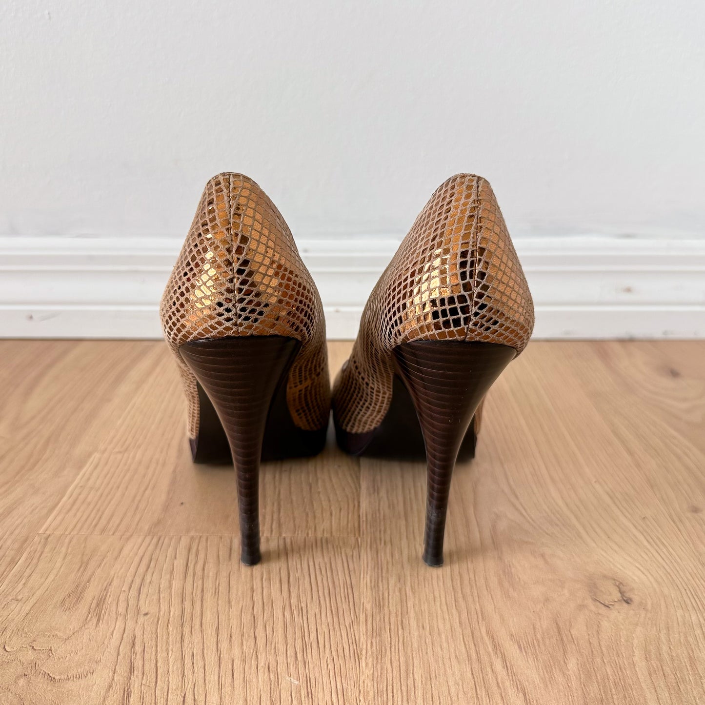 Y2K Calvin Klein Bronze Peep Toe Pumps / SZ 8.5