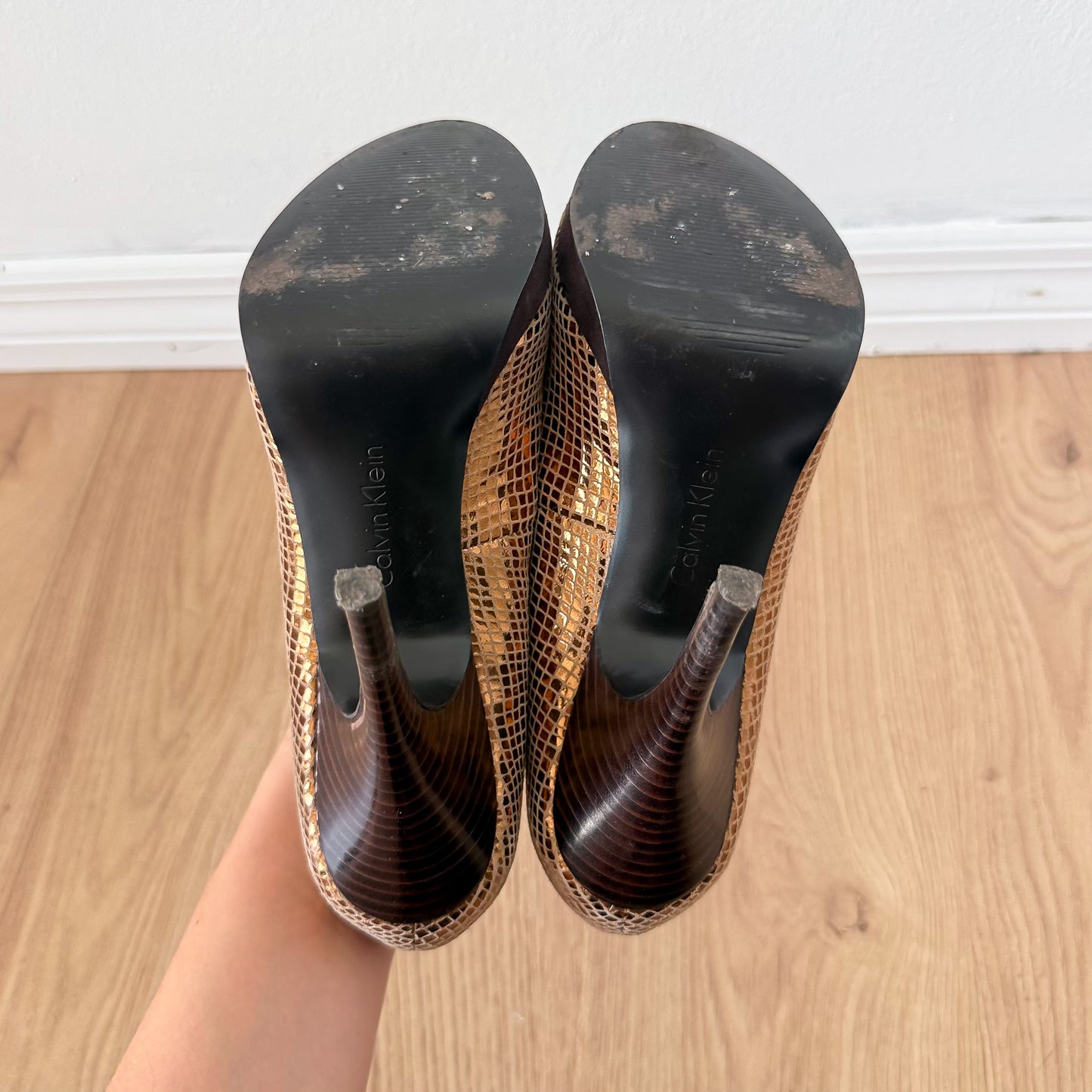 Y2K Calvin Klein Bronze Peep Toe Pumps / SZ 8.5