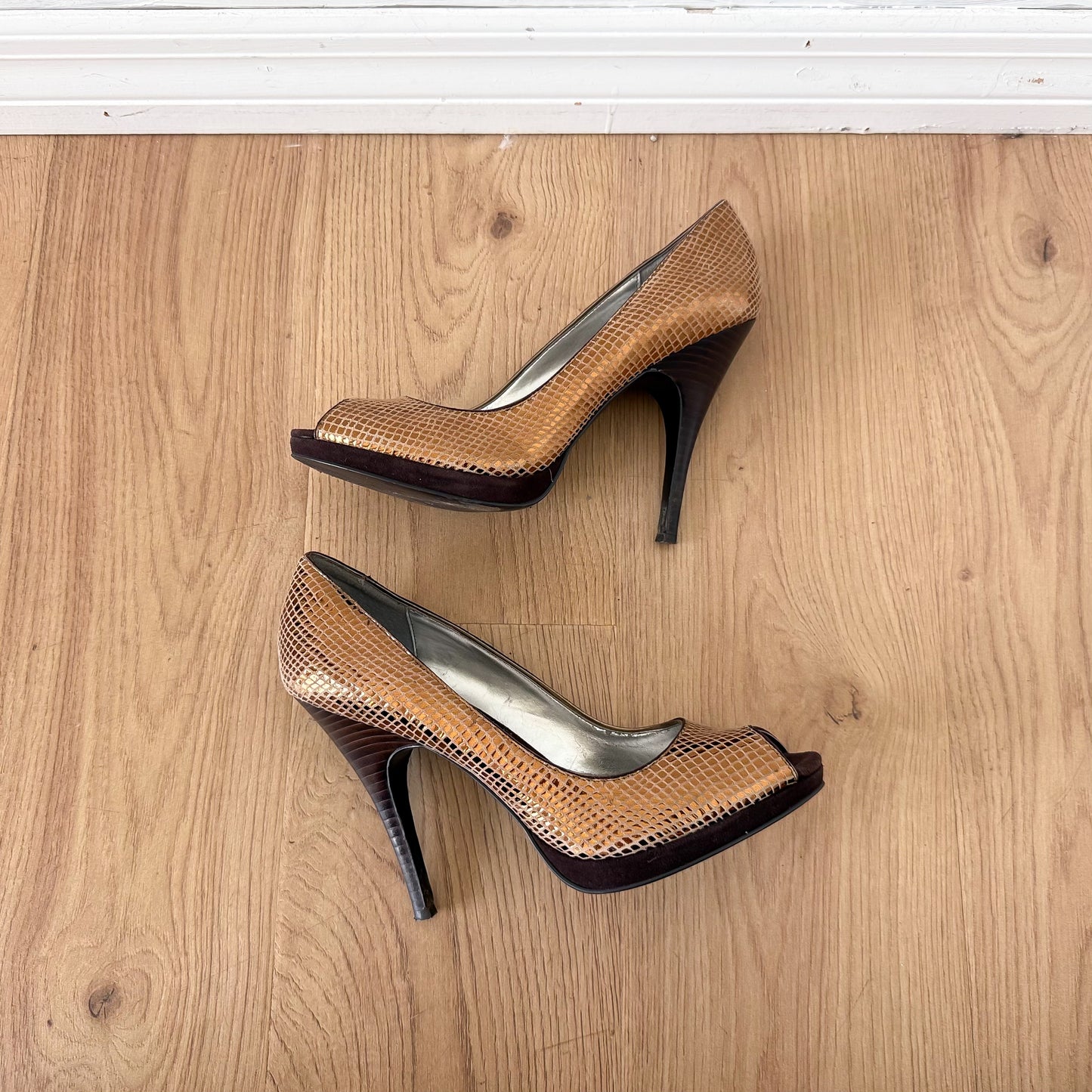 Y2K Calvin Klein Bronze Peep Toe Pumps / SZ 8.5