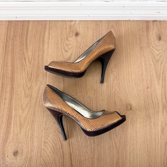 Y2K Calvin Klein Bronze Peep Toe Pumps / SZ 8.5