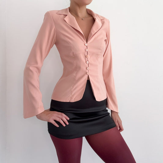 Y2K Peach Pink Flare Sleeve Blazer Top / SZ S