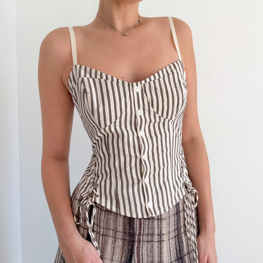 Contemporary Ivory & Taupe Striped Bustier / SZ M