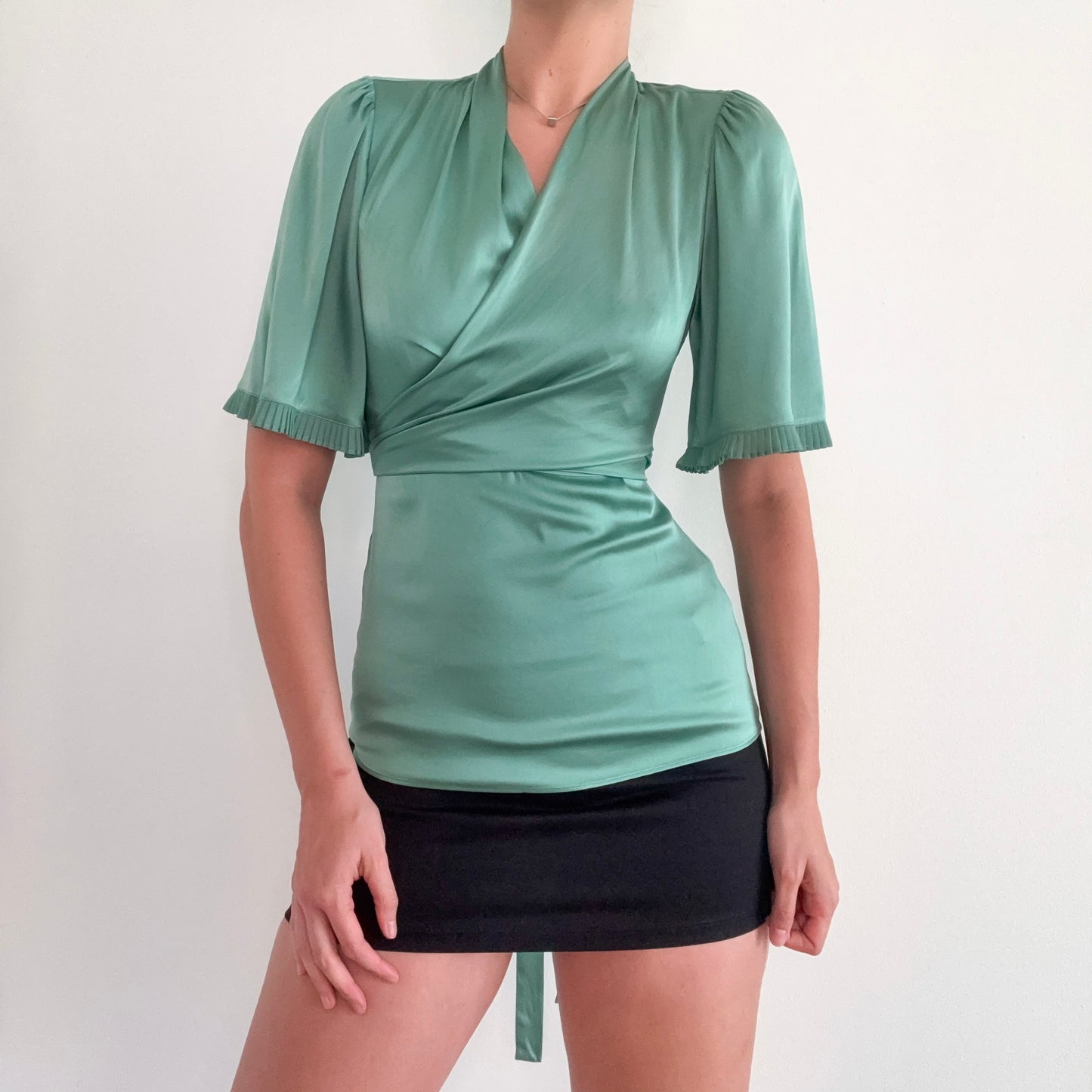 Y2K BCBGMaxAzria Turquoise Silk Wrap Blouse / SZ XS/S