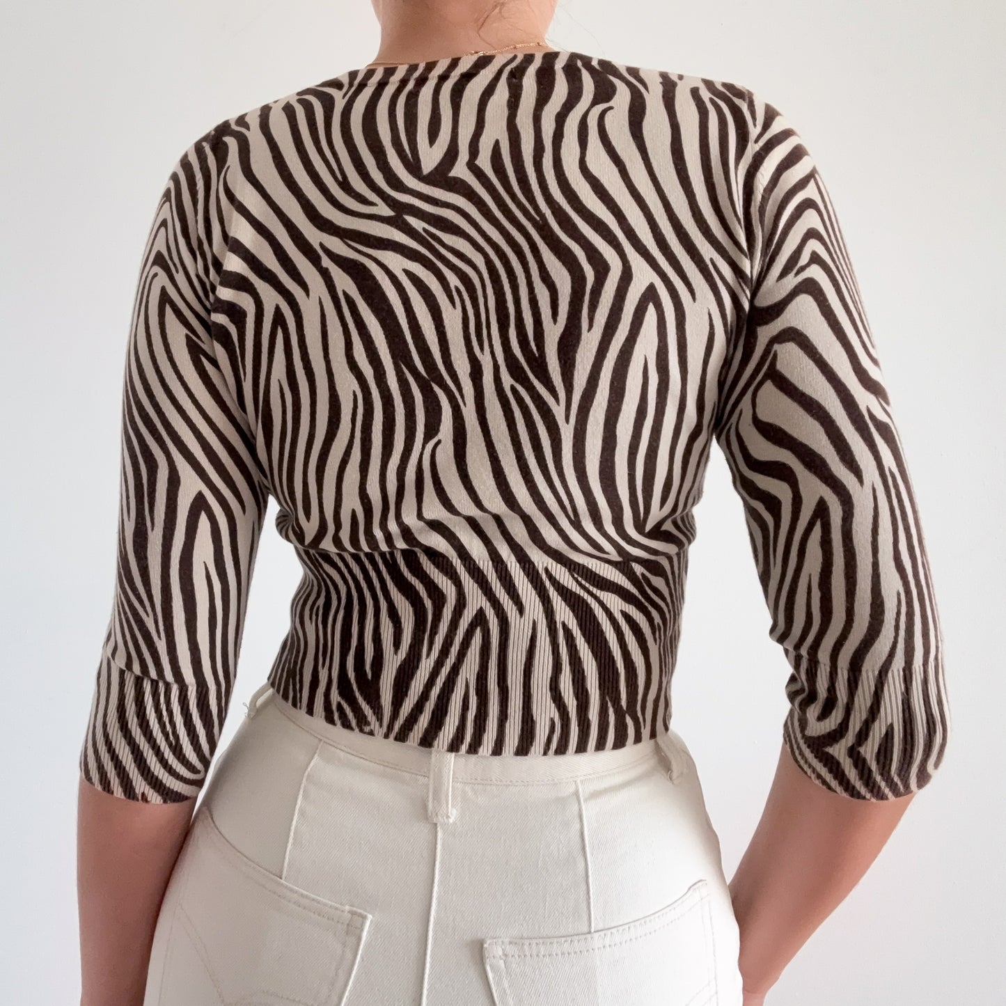 Y2K Brown & Ecru Knit Zebra Cardigan / SZ S