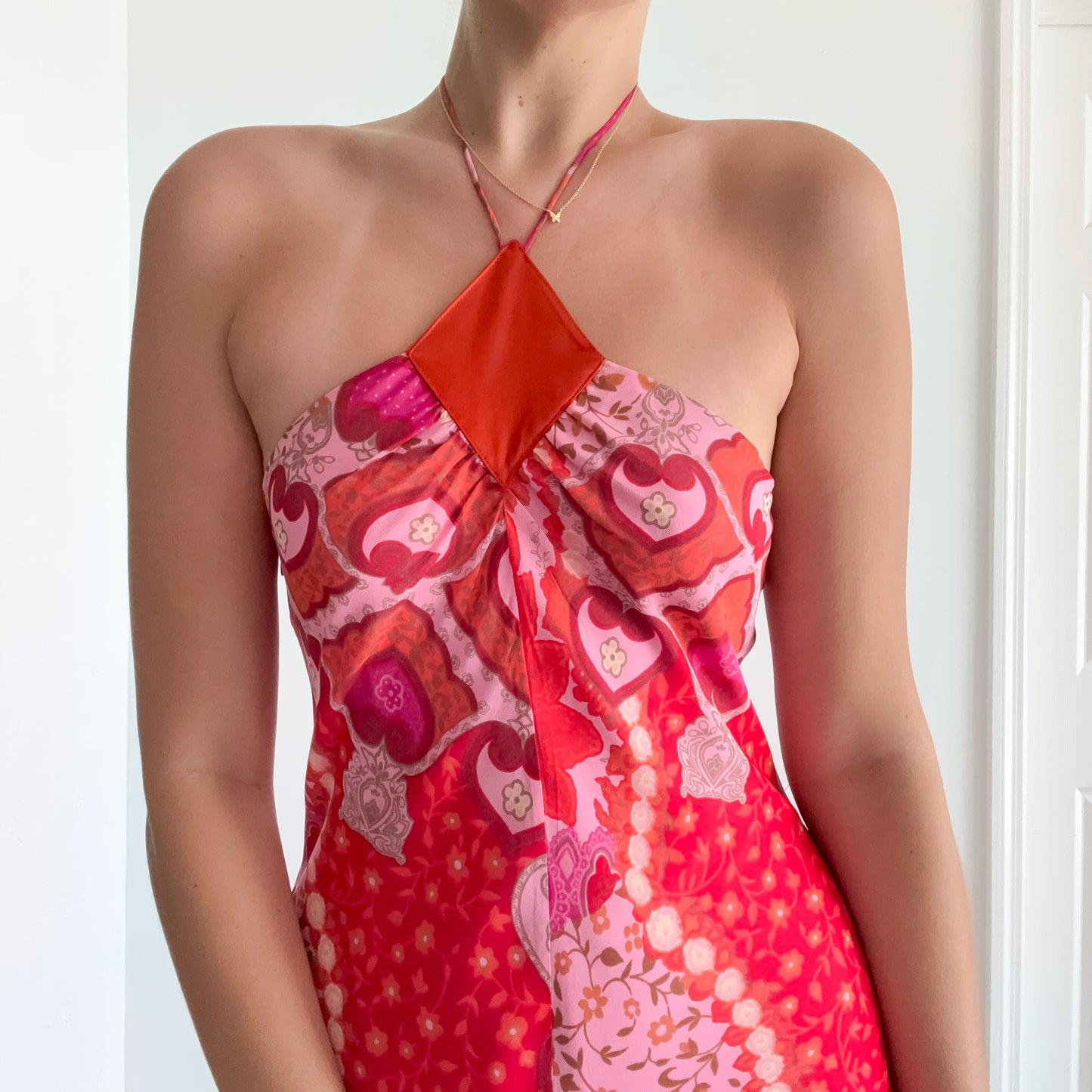 Y2K Pink & Orange Floral Midi Dress / SZ S