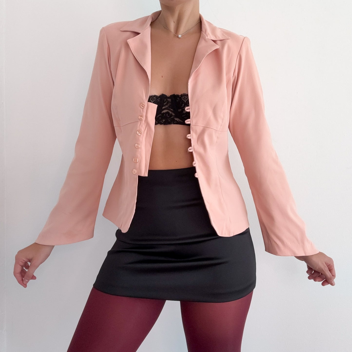 Y2K Peach Pink Flare Sleeve Blazer Top / SZ S