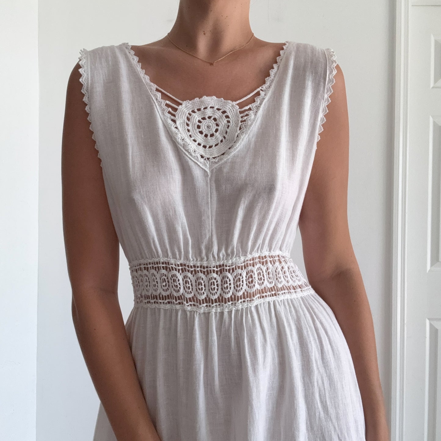 Y2K Italian White Linen Sundress / SZ M