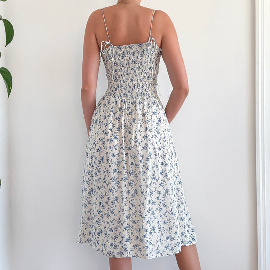 Reformation Ivory & Blue Floral Midi Dress / SZ M