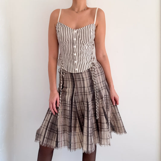 Contemporary Ivory & Taupe Striped Bustier / SZ M