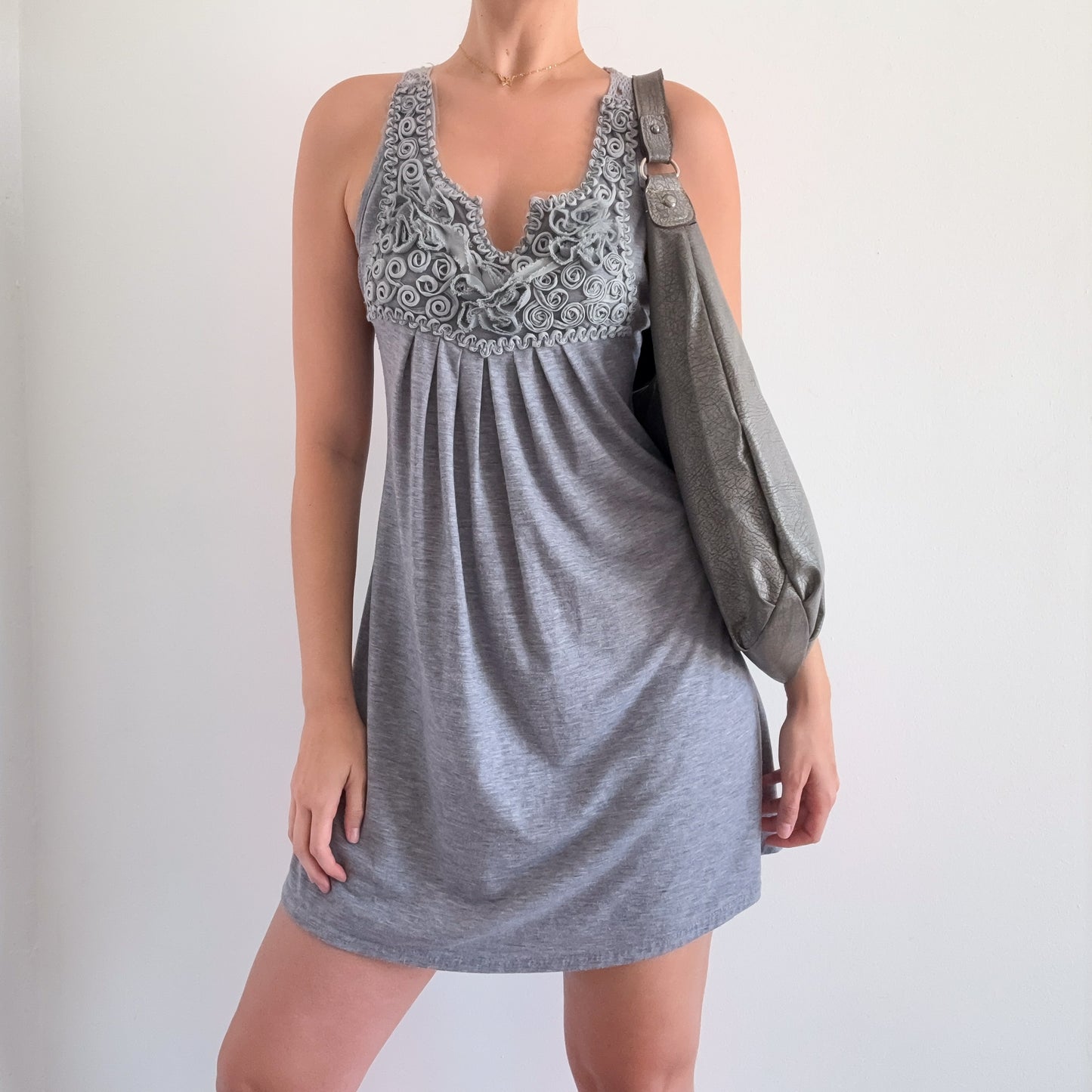 Y2K Grey Squiggle Rosette Mini Dress / SZ S/M