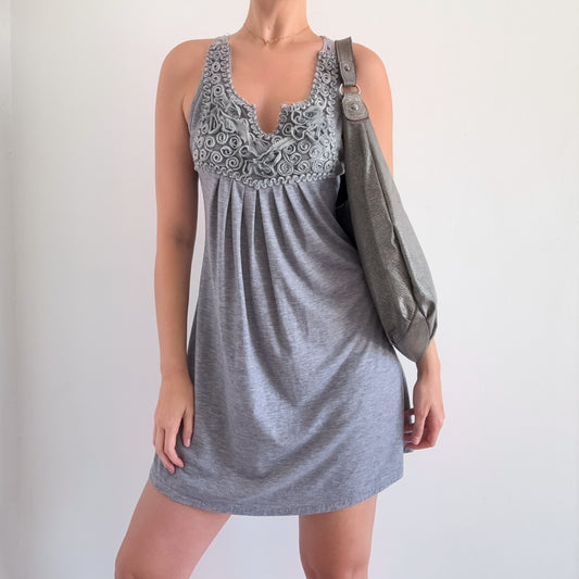 Y2K Grey Squiggle Rosette Mini Dress / SZ S/M