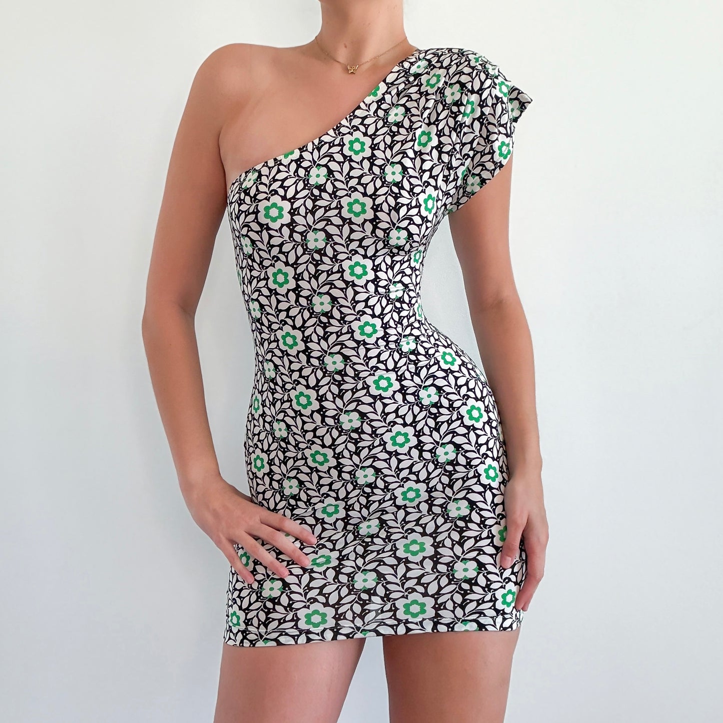 Y2K Black & Green Groovy Mini Dress / SZ XS-S