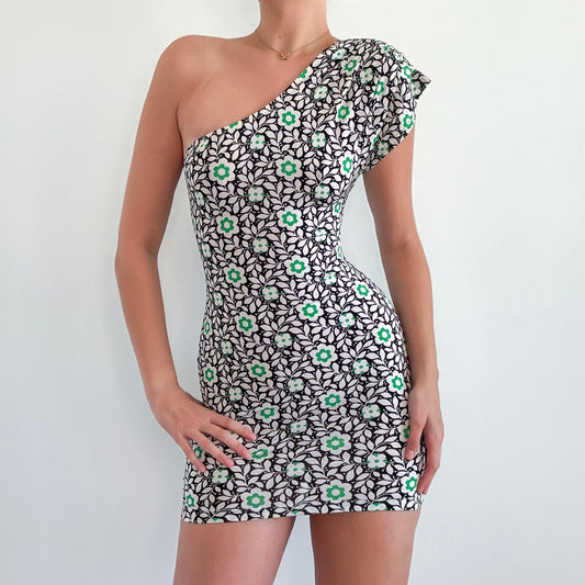 Y2K Black & Green Groovy Mini Dress / SZ XS-S