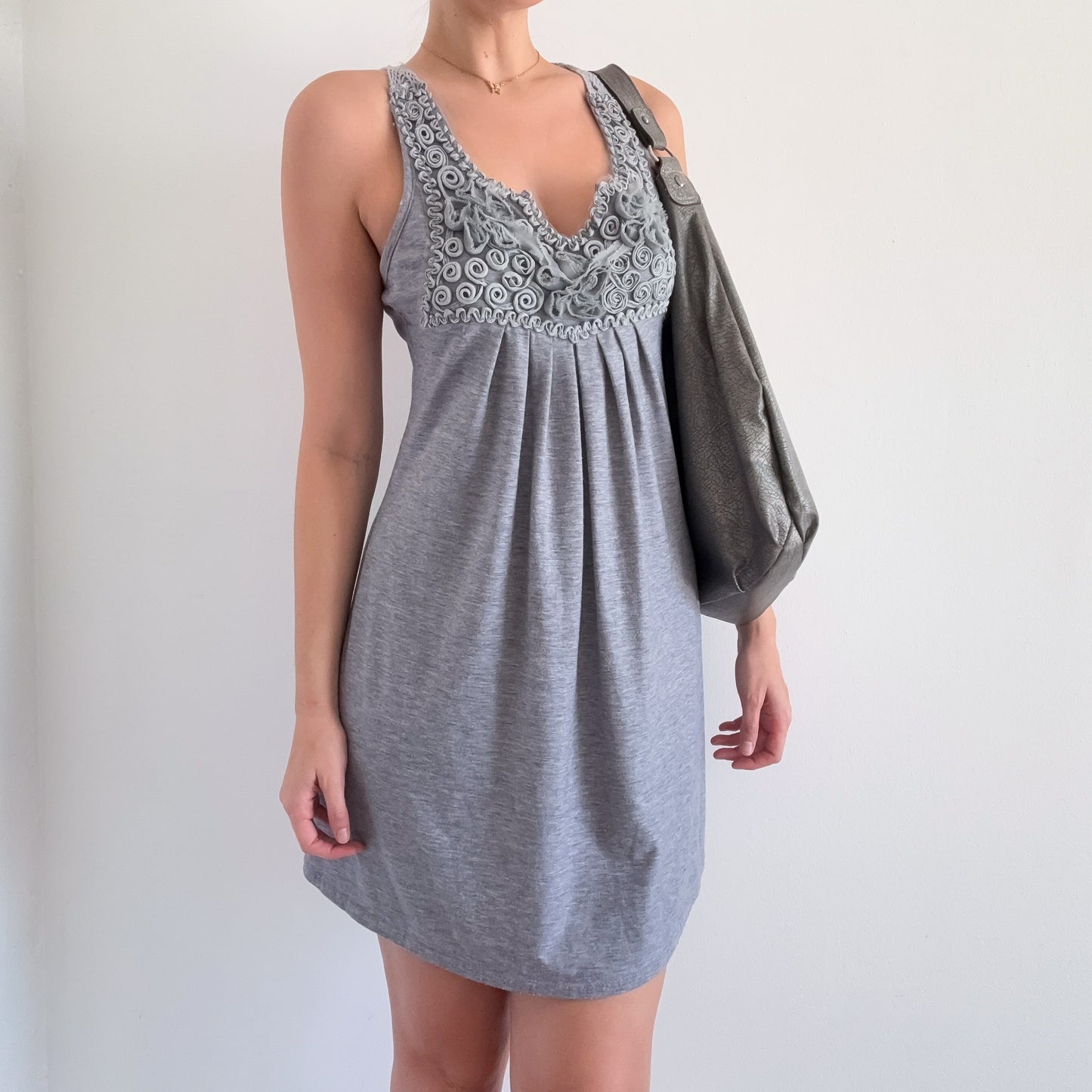 Y2K Grey Squiggle Rosette Mini Dress / SZ S/M