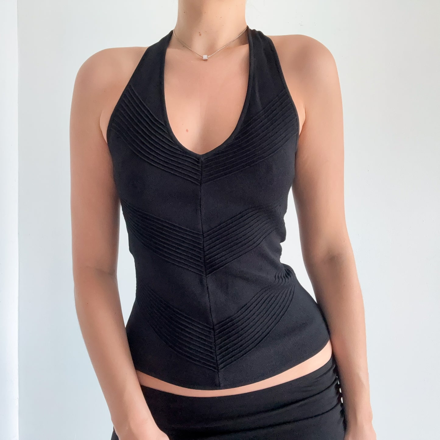 Y2K Black Knit Chevron Halter Top / SZ M