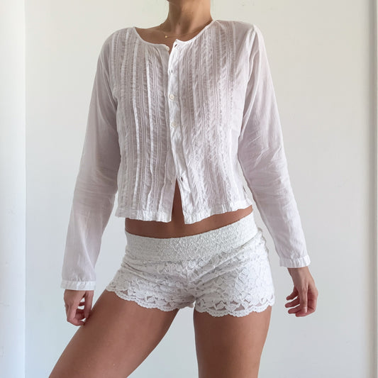 90's White Cotton Button Up Blouse / SZ S/M