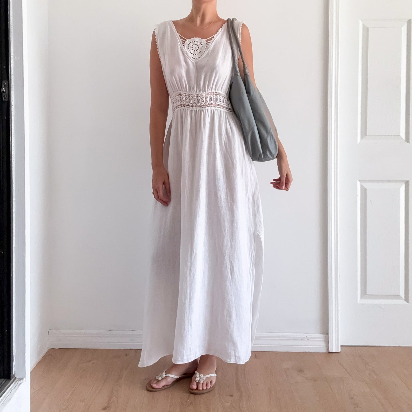 Y2K Italian White Linen Sundress / SZ M