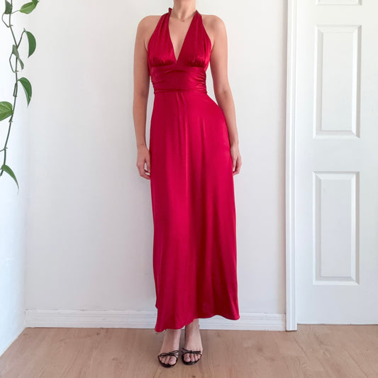 Y2K Crimson Silk Halter Gown / SZ 4/6