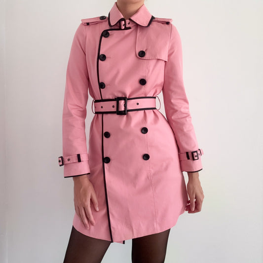 Y2K Bubblegum Pink & Black Trench Coat / SZ S