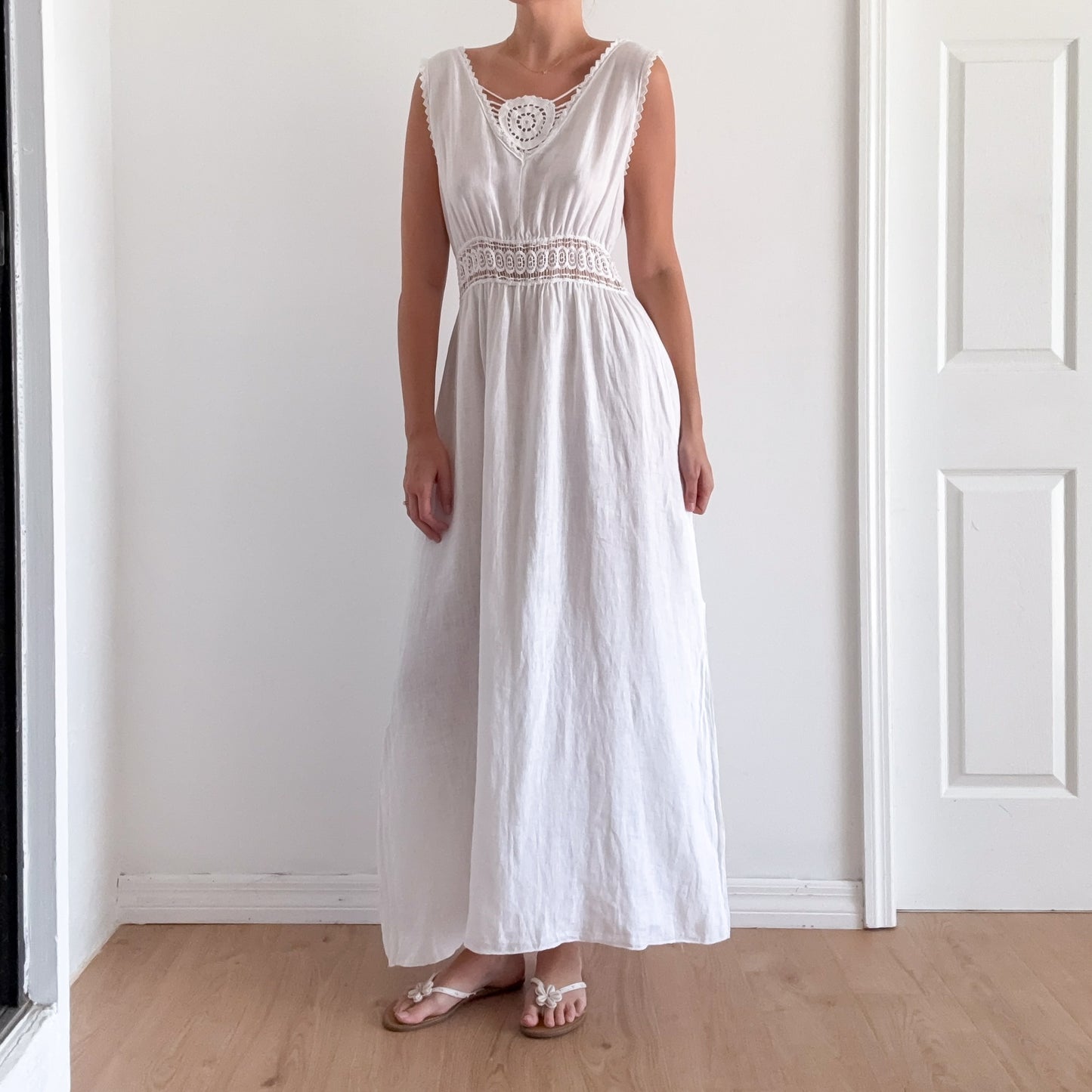 Y2K Italian White Linen Sundress / SZ M