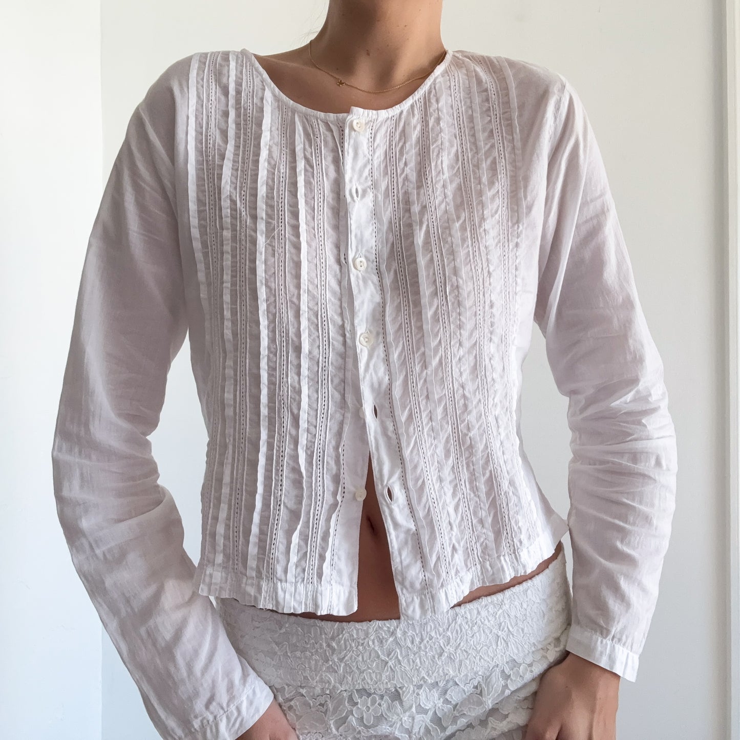 90's White Cotton Button Up Blouse / SZ S/M