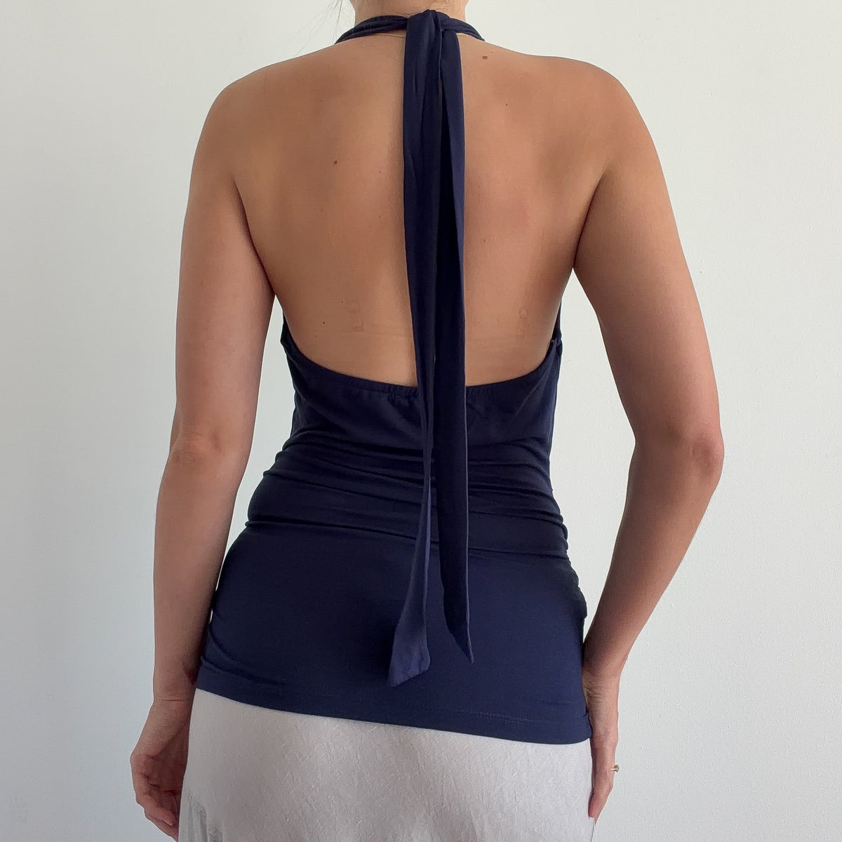 Y2K Navy Rayon Slouchy Halter Top / SZ S