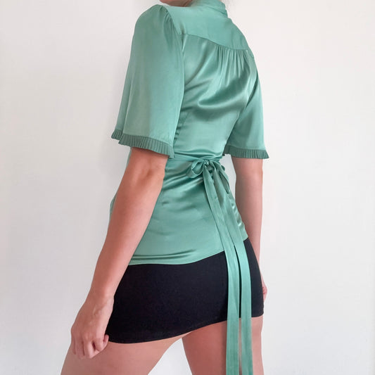 Y2K BCBGMaxAzria Turquoise Silk Wrap Blouse / SZ XS/S