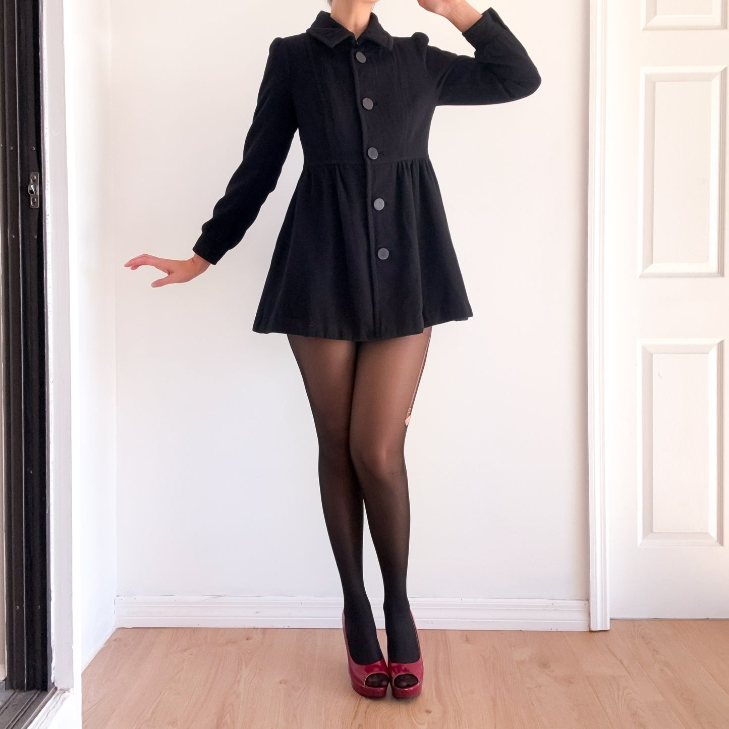 Y2K Black Wool Babydoll Coat / SZ 6