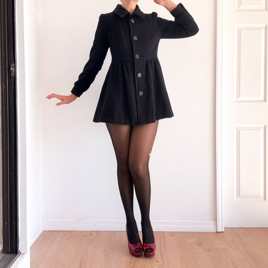 Y2K Black Wool Babydoll Coat / SZ 6