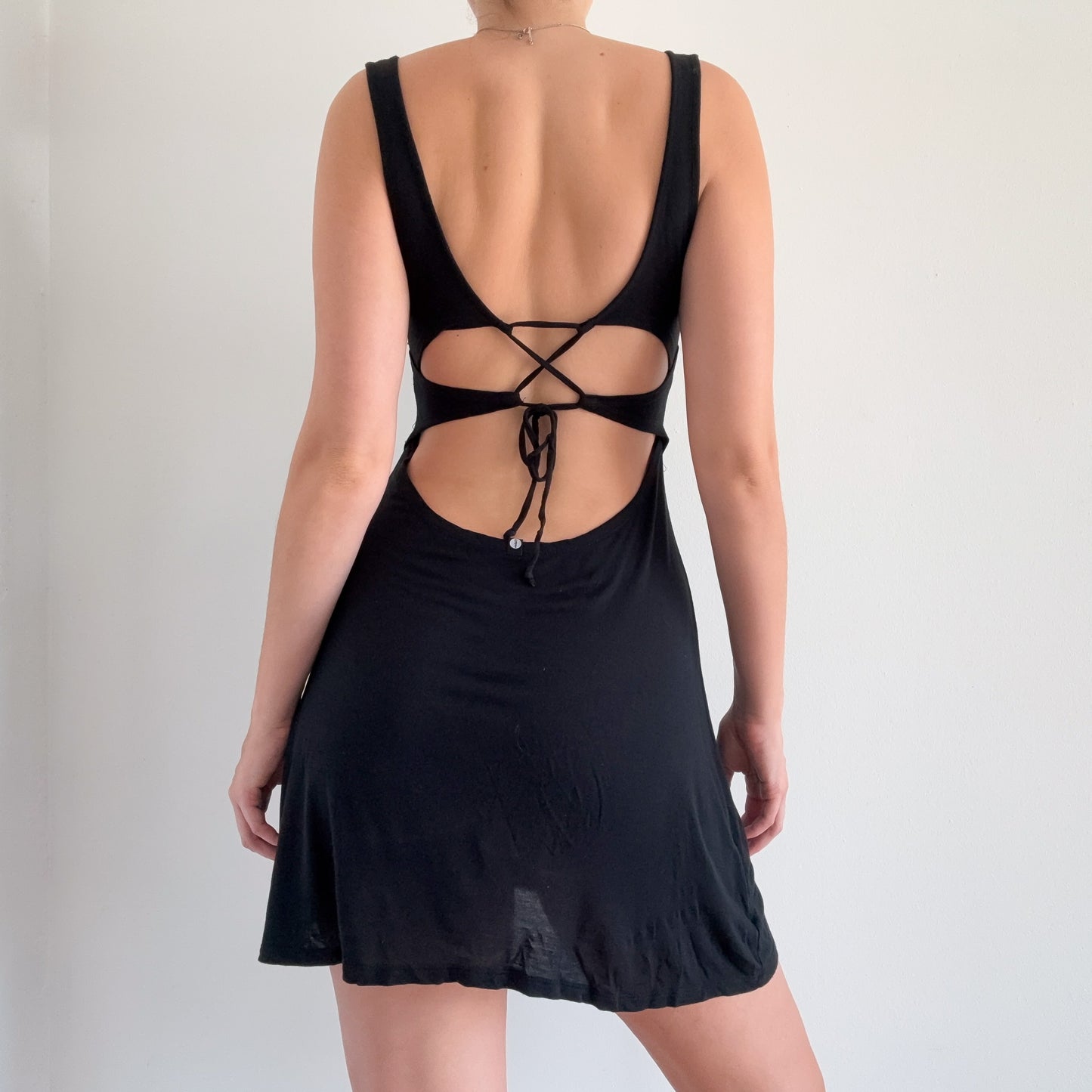 Y2K Black Rayon Backless Mini Dress / SZ M