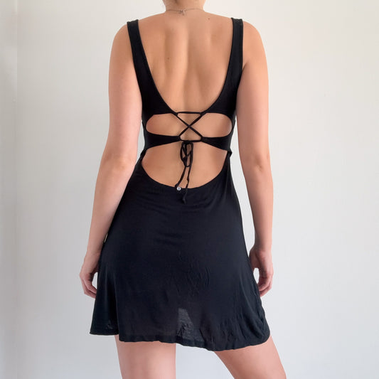 Y2K Black Rayon Backless Mini Dress / SZ M