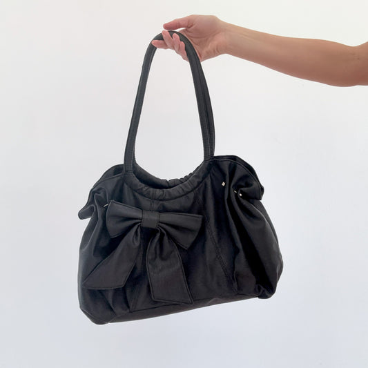 Y2K Black Faux Leather Bow Handbag