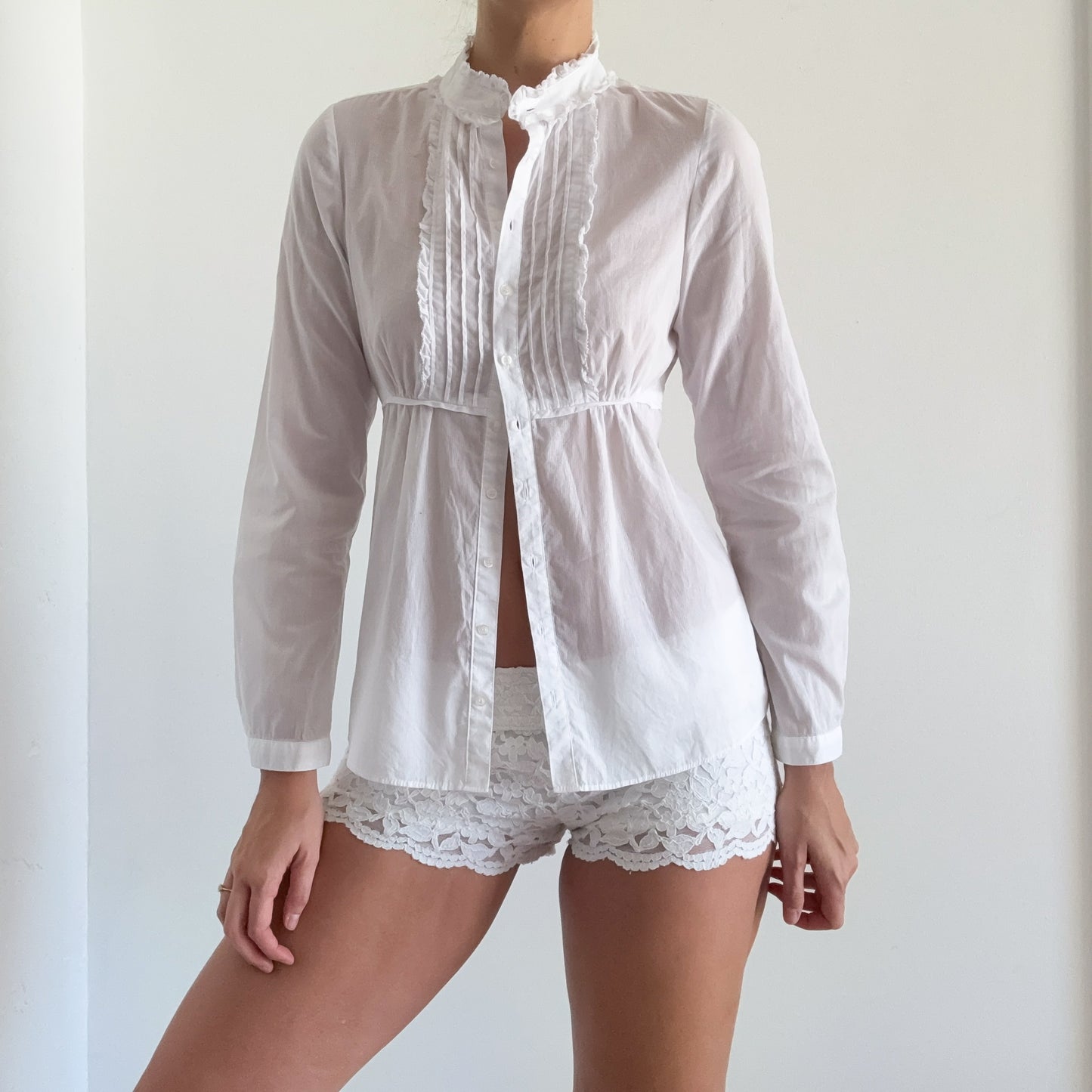 Y2K White Cotton Victorian Style Blouse / SZ S