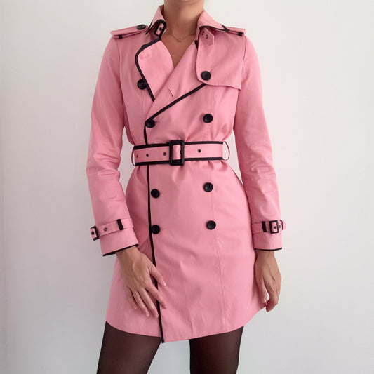 Y2K Bubblegum Pink & Black Trench Coat / SZ S