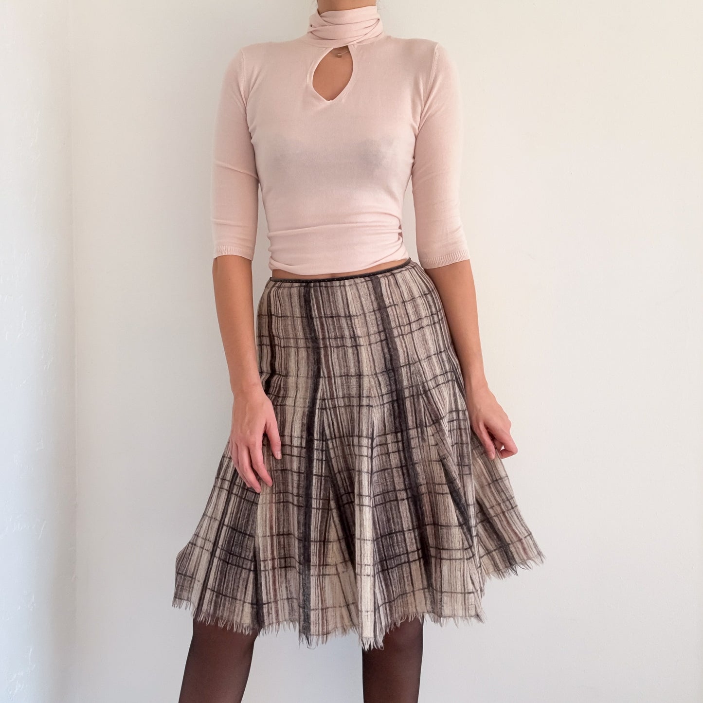 Y2K Grey & Purple Wool Plaid Midi Skirt / SZ 2-6