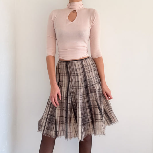 Y2K Grey & Purple Wool Plaid Midi Skirt / SZ 2-6