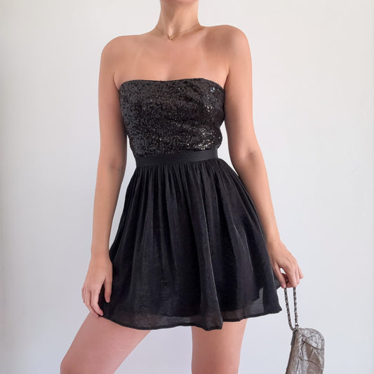 2010's Black Sequin Tube Mini Dress / SZ M