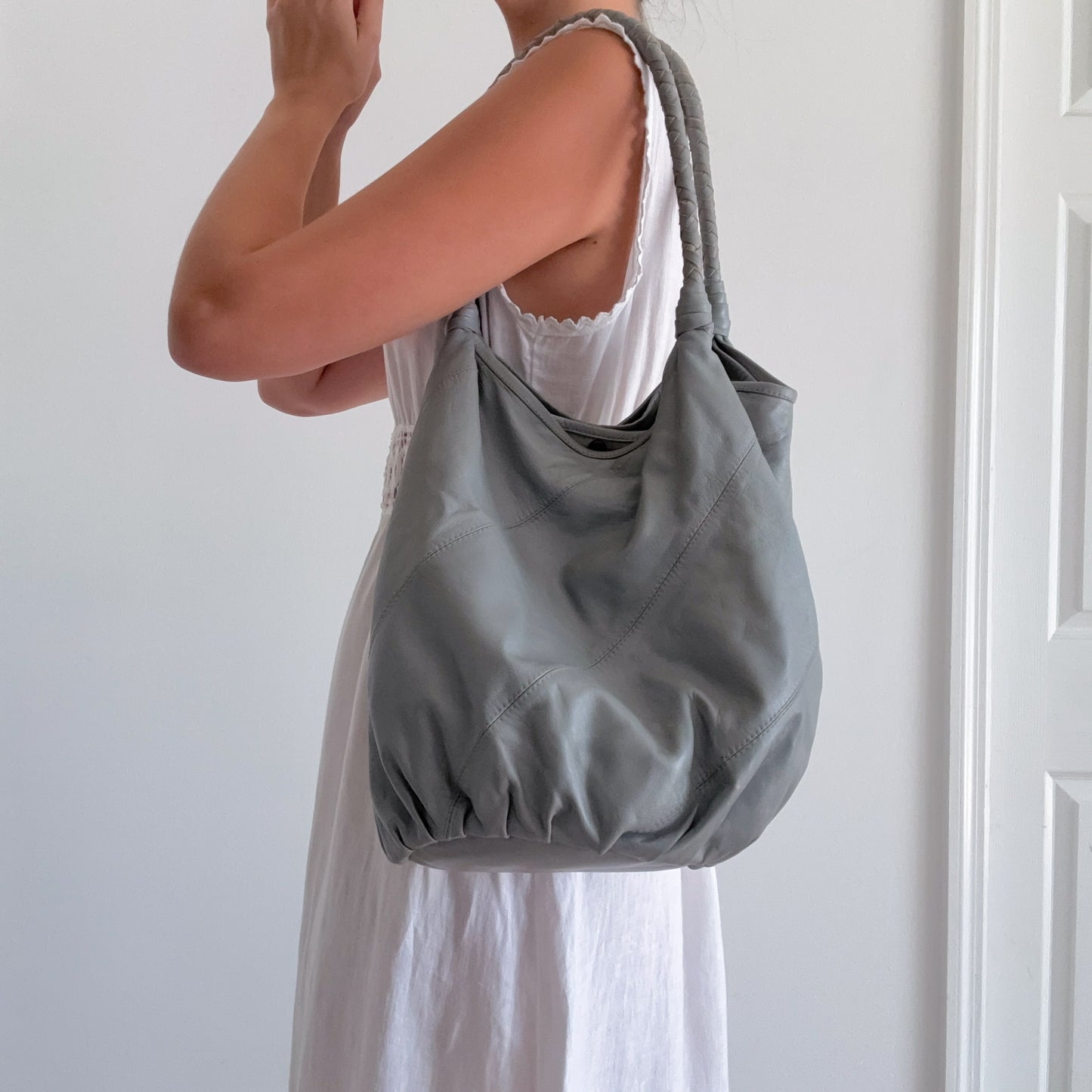 Y2K Light Grey Leather Handbag
